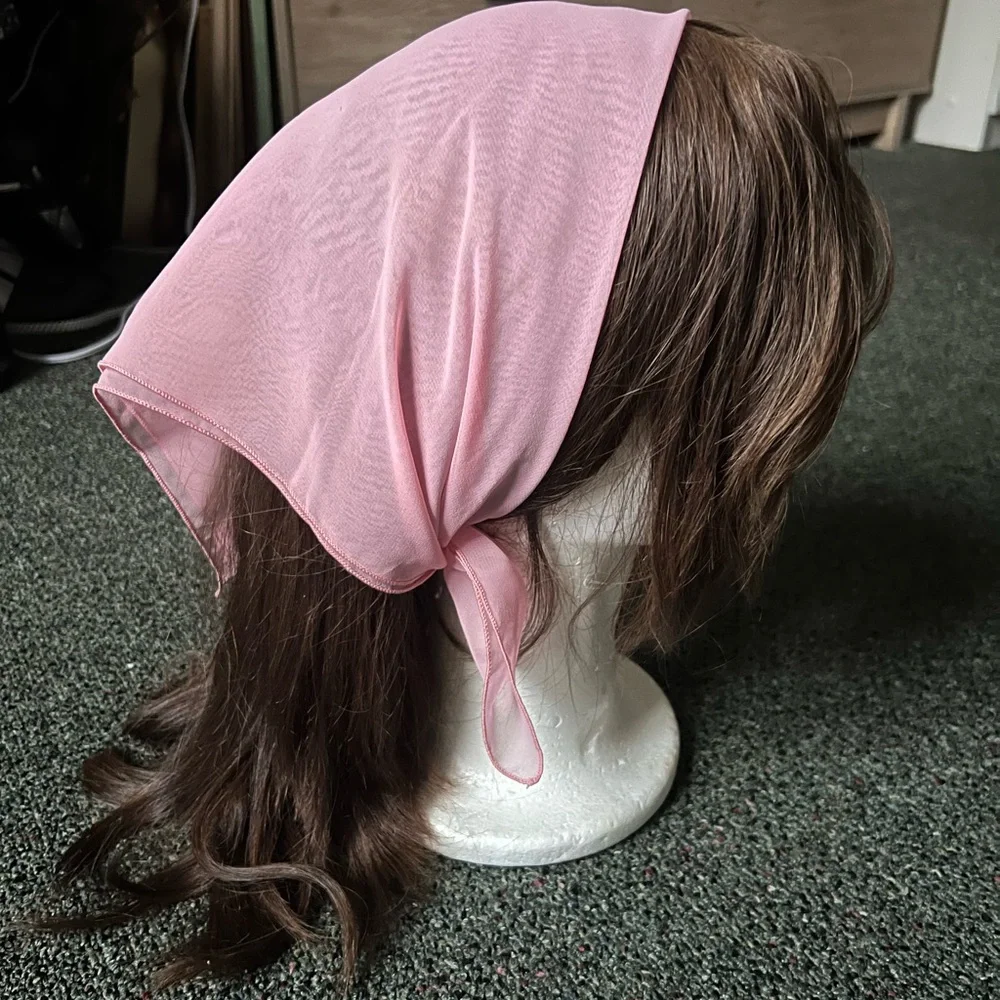 Vintage Chiffon Pastel Pink Handkerchief Headband Modest Head Covering Accessory